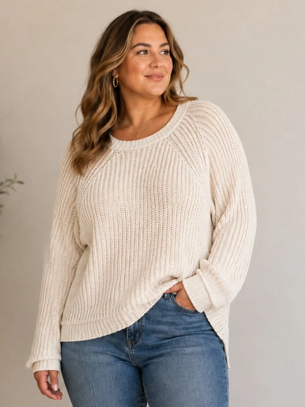 J.Crew 2X Cream Chunky Ribbed Knit Raglan Sweater